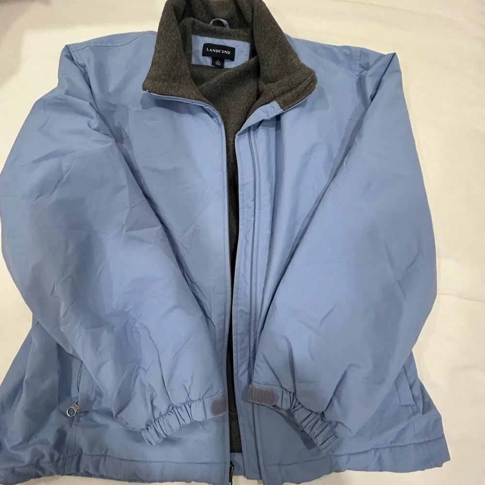 Lands’ End Fleece Lined Jacket Blue Women’s Medium Zip Front Coat - Picture 3 of 10